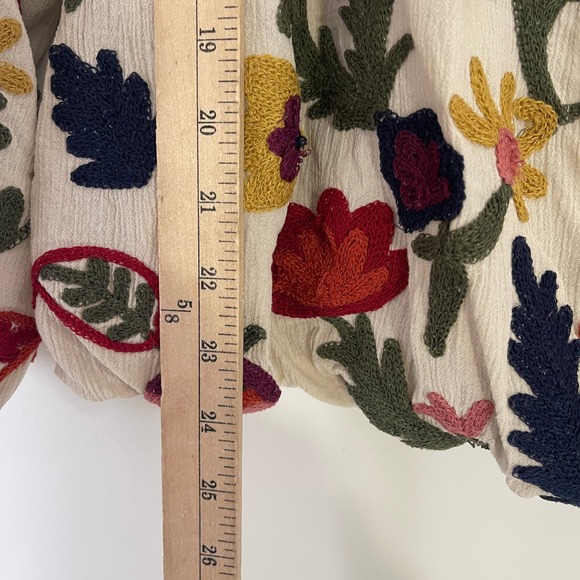 Soft Surroundings Banjara $130 Embroidered Tunic Top Cream Floral Boho Size L - Picture 9 of 10